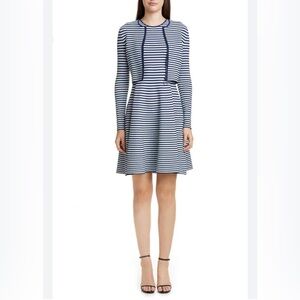 Akris Punto Fit and Flare Sweater Dress with Jacket, US Size 10,  Blue/White